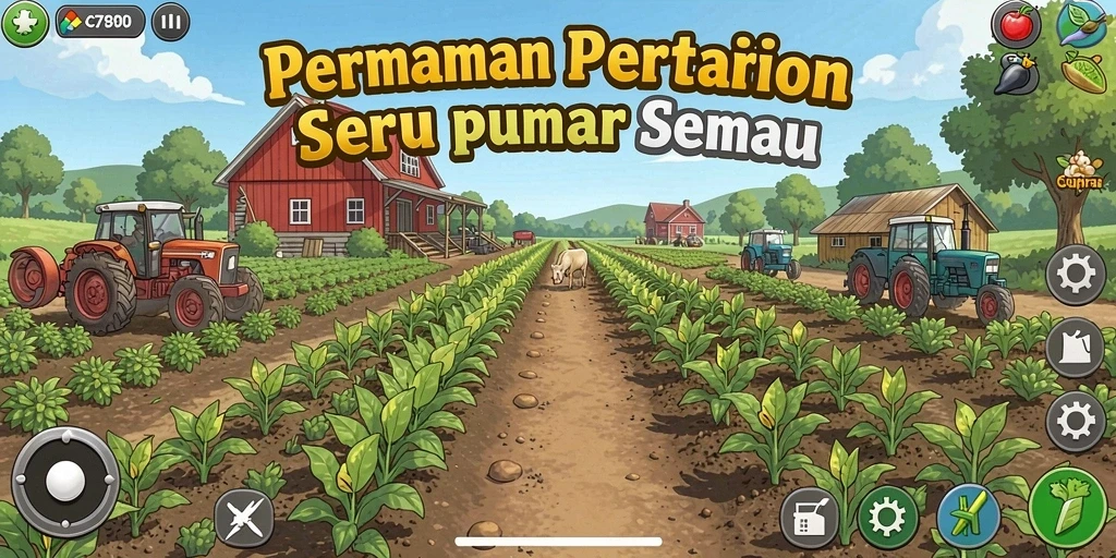 Screenshot utama menunjukkan aktivitas seru dalam bertani di C7890.