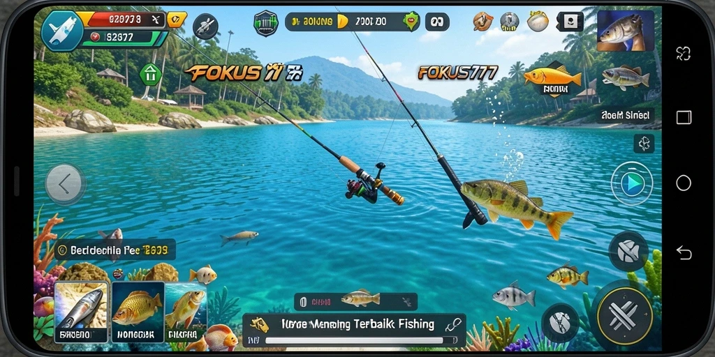 Tampilan gameplay FOKUS777 yang penuh warna dan menarik saat memancing.