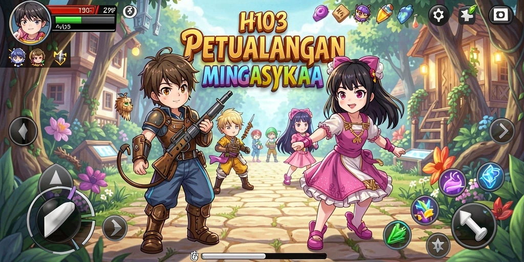 Tampilan screenshot H03 yang menampilkan karakter-karakter anime yang dinamis dalam pertempuran.