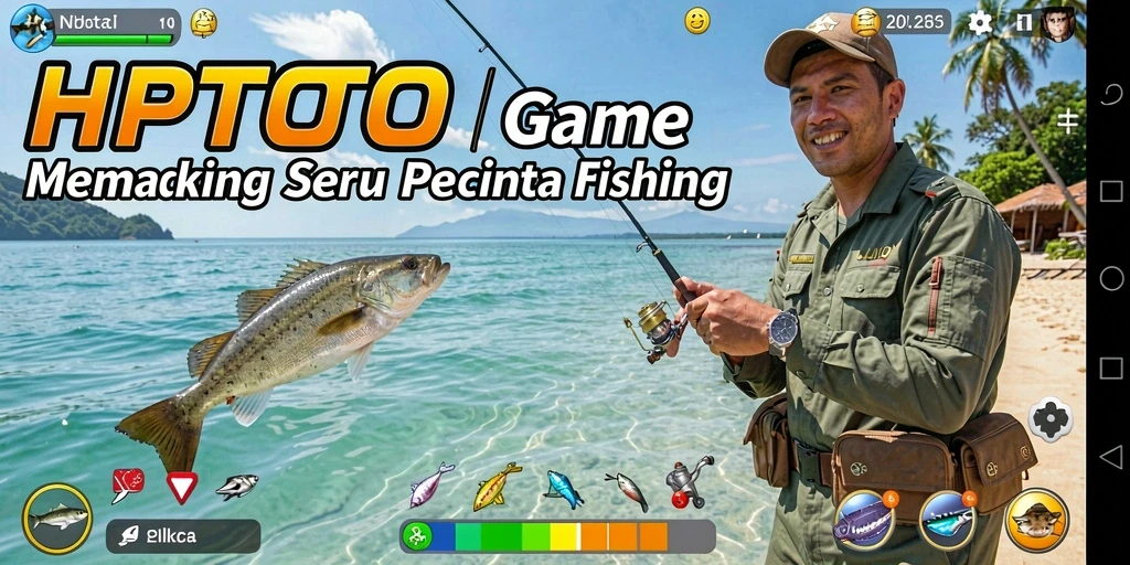 Screenshot gameplay HPTOTO yang menunjukkan aksi memancing yang mendebarkan.