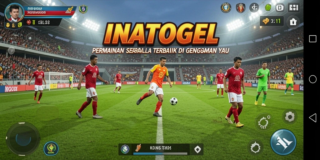 Tangkapan layar gameplay INATOGEL dengan aksi sepak bola seru.