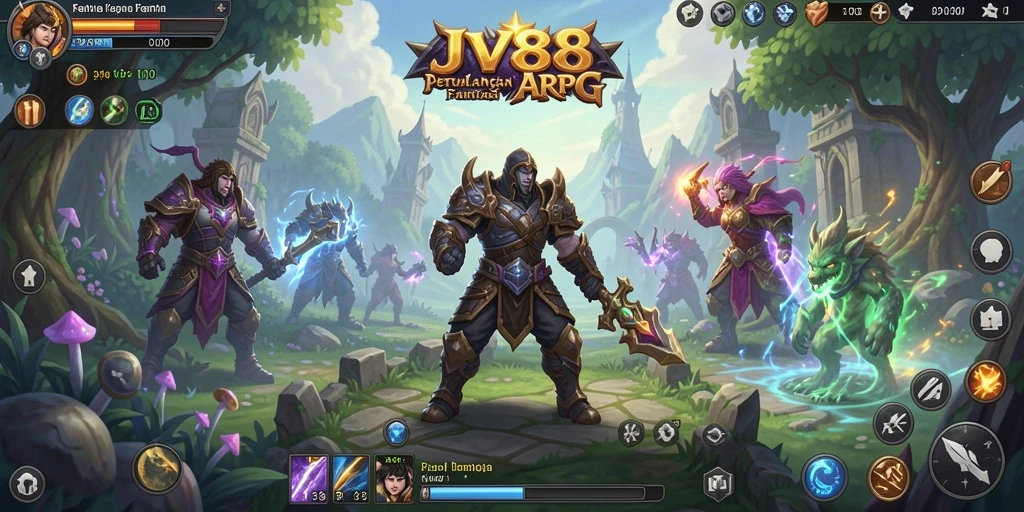 Tangkapan layar utama JV88 menampilkan pertarungan seru dengan monster menakutkan dalam petualangan ARPG.