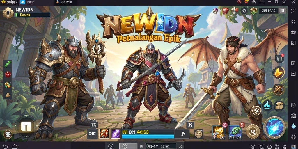 Screenshot gameplay NEWIDN menampilkan pertarungan epik dan karakter yang dinamis.