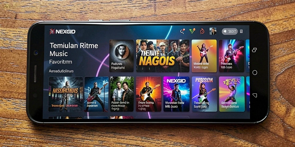 Screenshot NEXGID menampilkan pengalaman gameplay musik yang seru.
