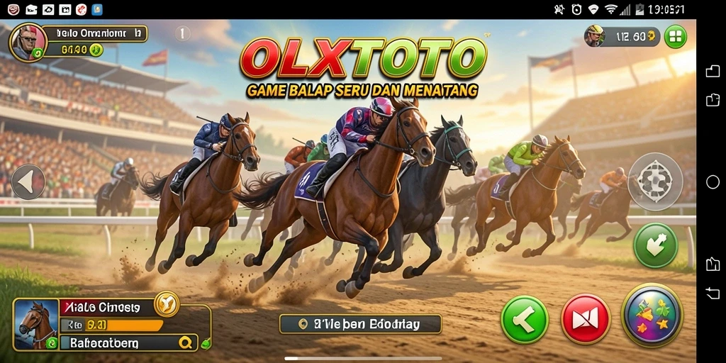Tampilan gameplay <strong>OLXTOTO</strong> dengan mobil balap di trek yang menegangkan.