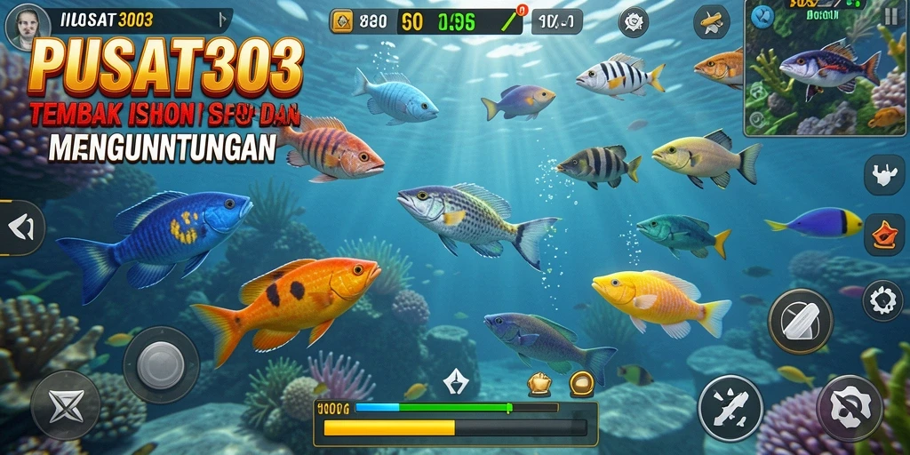 Screenshot PUSAT303 menampilkan aksi seru menangkap ikan.