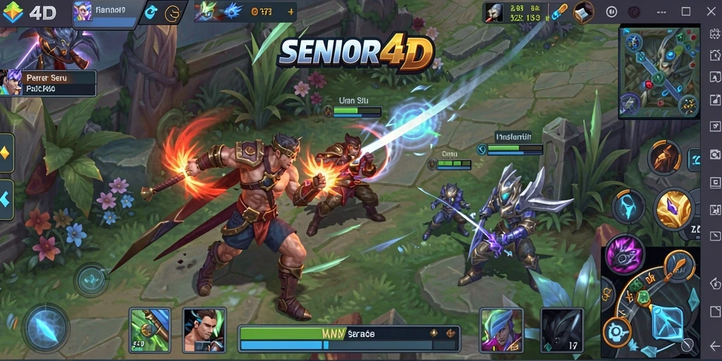 Tangkapan layar SENIOR4D menampilkan serunya aksi permainan MOBA.