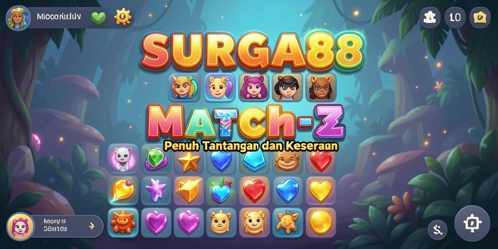 Tangkapan layar SURGA88 menampilkan gameplay Match-3 yang seru dan penuh warna.