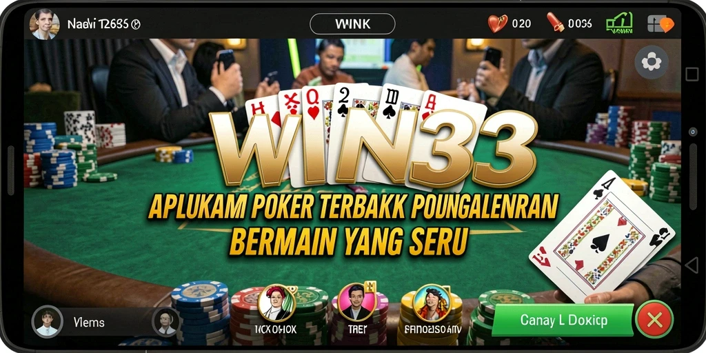Screenshot WIN33 menunjukkan pemain menikmati permainan Poker dengan grafis menarik.